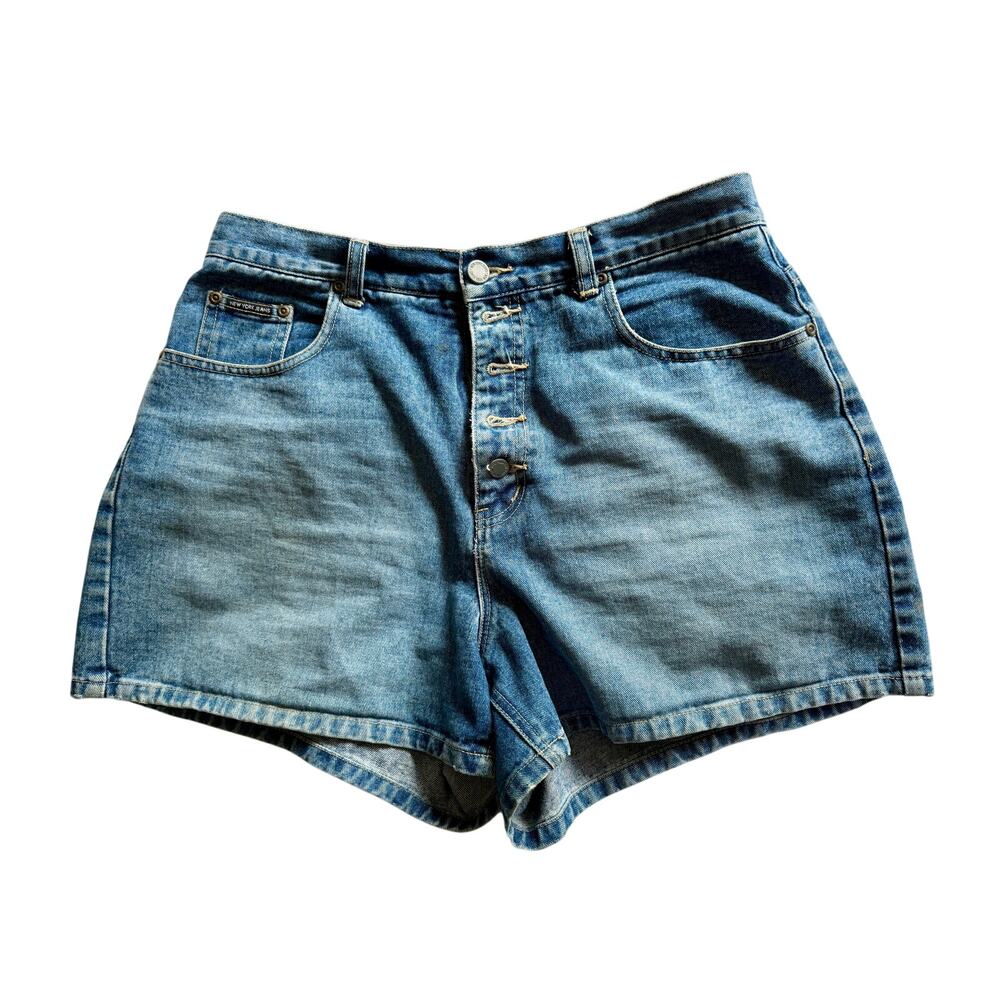 NY Jeans Womens High Waisted Button Fly Denim Mom Shorts Sz 12